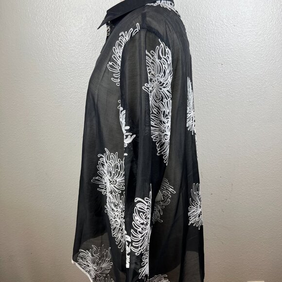 NWT Womens Multiples Black/White Embroidered 3/4 Sleeve Tunic Artsy Size L - Picture 9 of 10
